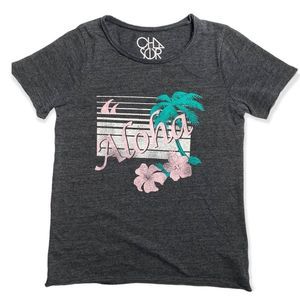 Chaser Womens Gray Aloha Hawaiian Palm Tree Hibiscus Vacation Graphic T-Shirt XS